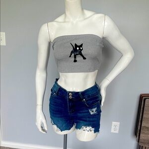 SHEIN Gray Top and Blue Shorts